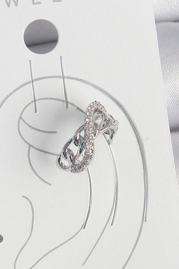 Brass Silver Color Zircon Stone Chain Infinity Model Women's Cartilage Earrings