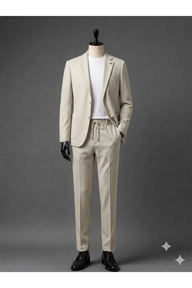 Men's Brown Black Cream Navy Blue Checkered Sports Suit - Jacket and Jogger Pants Combination with Cuffed Legs 2 Pieces