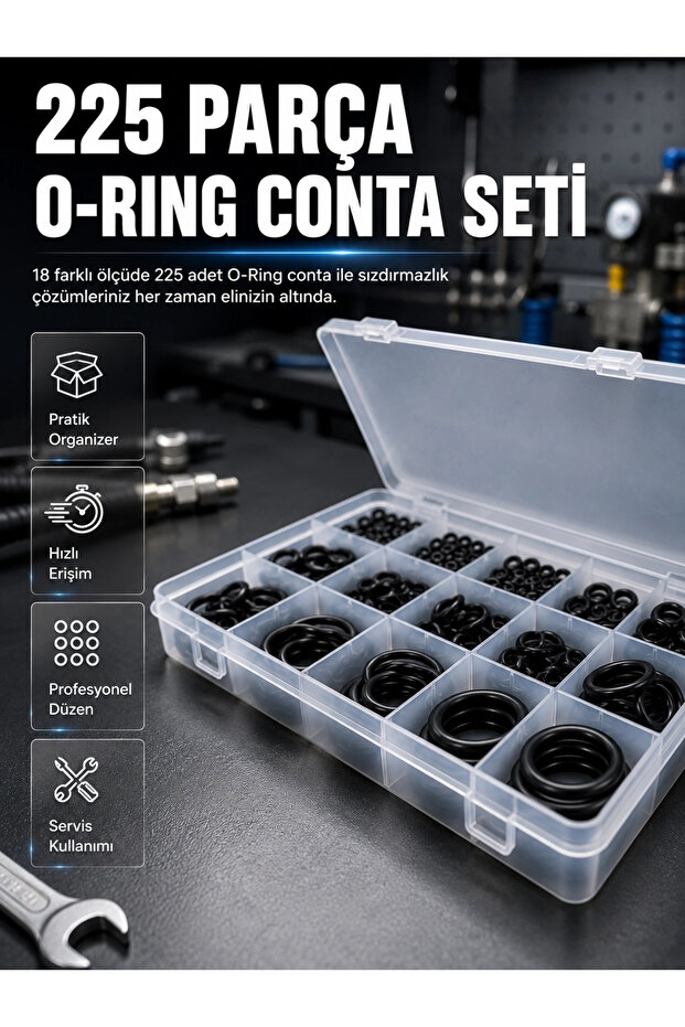 225 Pieces O-Ring Seal Set 18 Different Sizes Rubber Sealing Gasket Organizer Boxed
