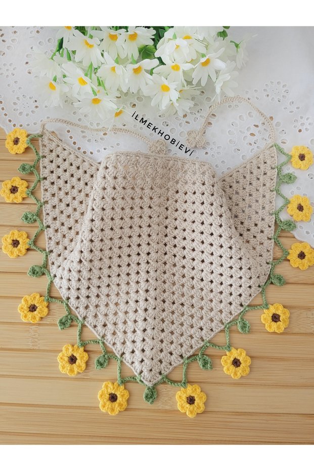 Knitted Hair Bandana for Girls Daisy Model, Milky Beige (Hand Knitted)
