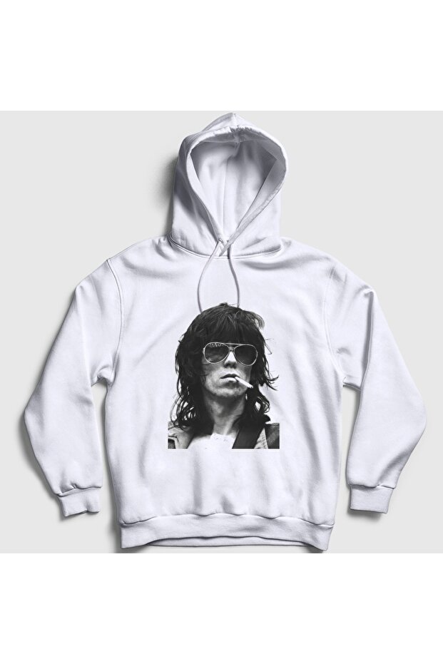 Unisex White Keith Richards Rock the Rolling Stones Hooded Sweatshirt 617582Tt