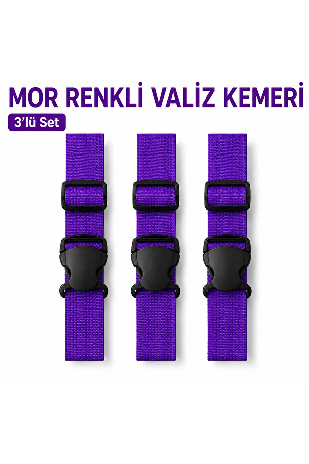 - Luggage Belt and Suitcase Belt * 3 Pieces * Purple