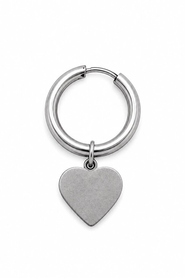 Unisex Silver Color Surgical Steel Dangle Heart Figured Hoop Earring 1 Piece
