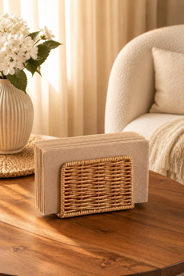 Dhz07303 Decorative Natural Wicker Tabletop Towel Paper Holder Napkin Holder 15.5X9X5.5Cm