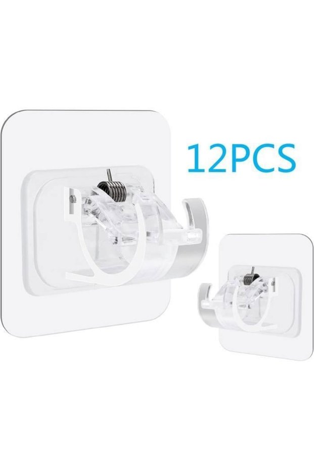 12-piece set of no-drill curtain rod brackets, self-adhesive curtain rod brackets, transparent hooks, suitable for curtains or towel racks.