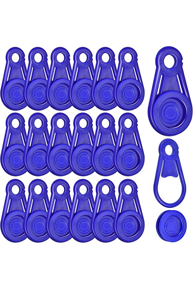 20-pack heavy-duty removable blue plastic waterproof fabric clips for outdoor camping, tents, awnings, and tarps
