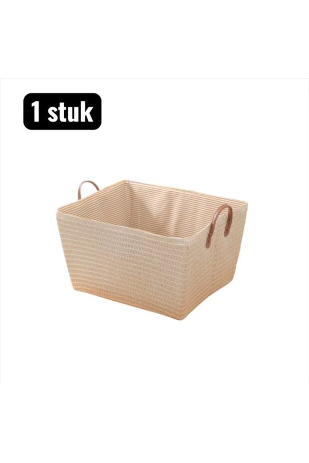 Foldable Rattan-Style Woven Laundry Basket with Handles (Off-White, 45x35x25cm)
