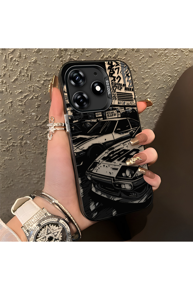 Tecno Spark 10 Pro Compatible Manga Drawing Classic Car Flat Print Quality Silicone Case
