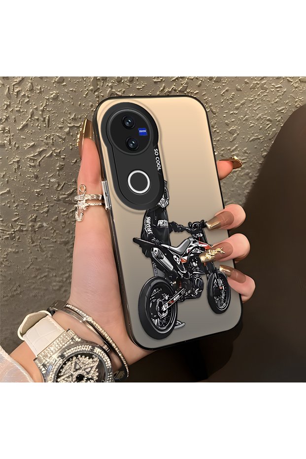Vivo V50 Compatible Motorcycle Rider Drawing with Helmet Printed Men's Style Phone Protective Case