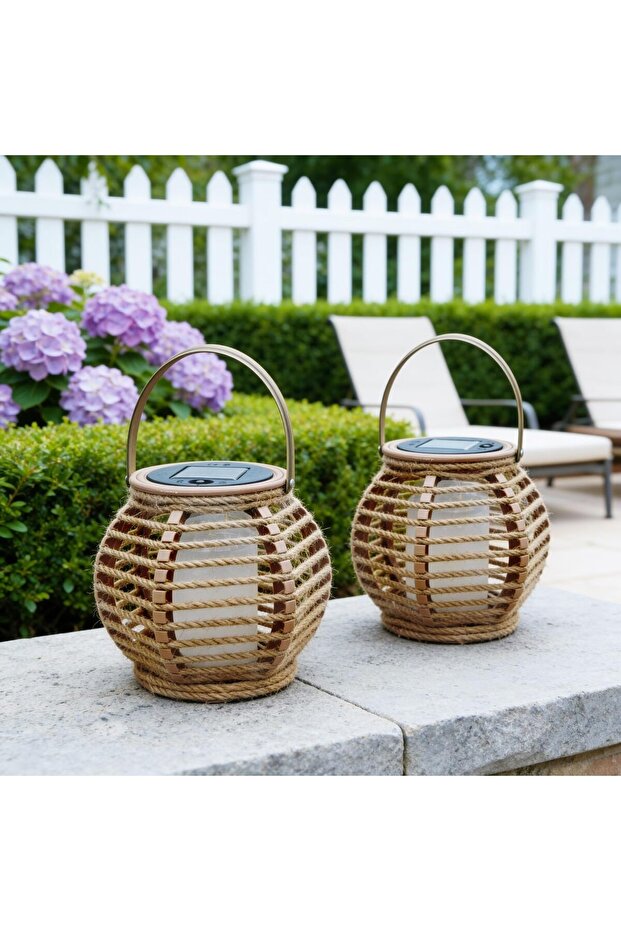 2-Pack Hand-Woven Pumpkin Solar Lanterns, Bohemian Hanging & Tabletop Garden Lights