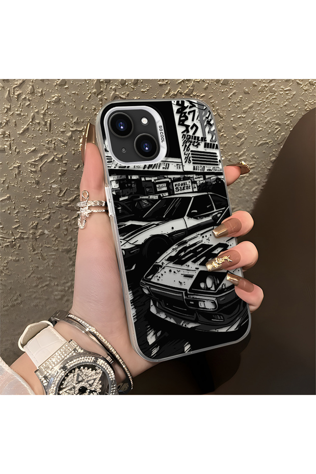 iPhone 13/14 Compatible Manga Drawing Classic Car Flat Print Quality Silicone Case