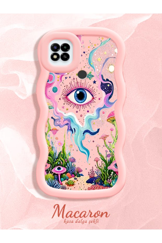 Redmi 9C/10A Compatible Colorful Psychedelic Eye Mushroom Drawing Flat Print Case