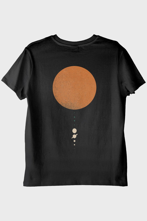 Science Black T-Shirt with Minimalist Solar System Design