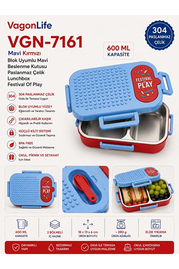 Vgn-7161 Block Compatible Blue Red Stainless Steel Lunch Box