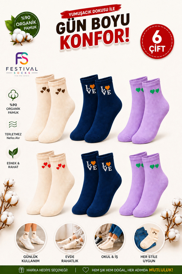 6 Pairs of Patterned Organic Cotton Socks Set