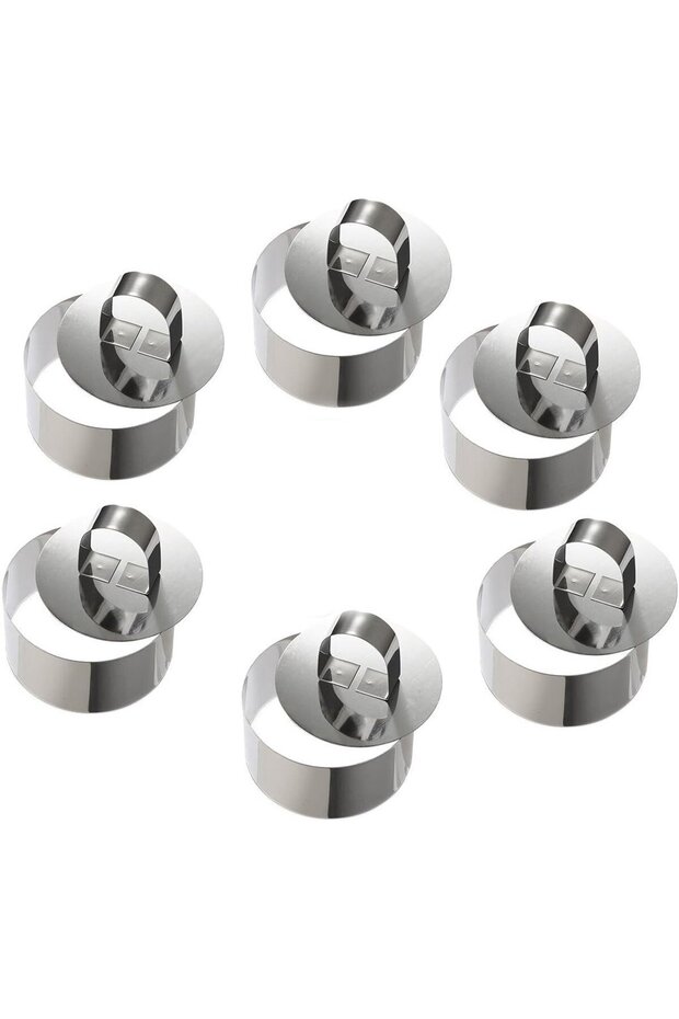 6-piece set Cake Ring, 8x8x3.8cm, Silver, Stainless Steel Wheel-Shaped Baking Ring, Cookie Mold, Mousse Mold, Baking Mold, Dessert Mold