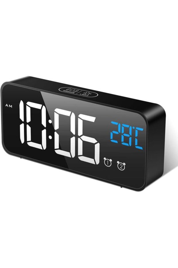 Rechargeable Mirror LED Digital Alarm Clock with 13 Music Tracks & 2 Alarms