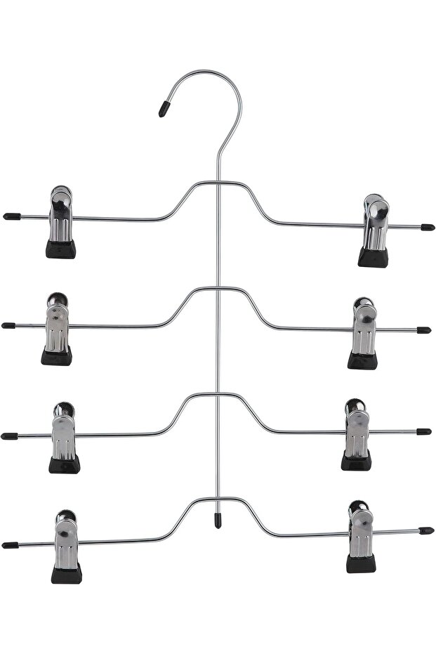 Chrome-plated four-tiered skirt and elastic band hanger | Clips | Wardrobe organization |