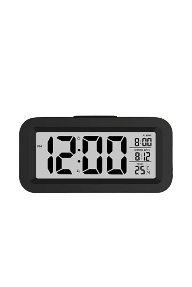 Portable ABS multi-functional electronic digital square alarm clock with temperature display, silent design, suitable for bedroom (black).