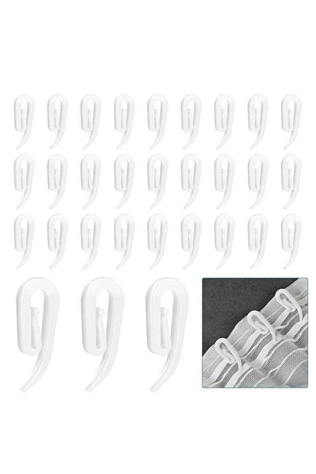 100-Pack White Plastic Curtain Track Hooks, Fits Tape, Pleats, Shower & Window Curtains (2.8x1.2cm)