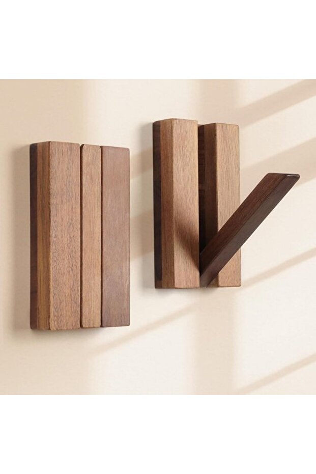 Foldable wall hooks, 2-piece set, simple wooden coat rack, suitable for hanging hats, bags and towels.