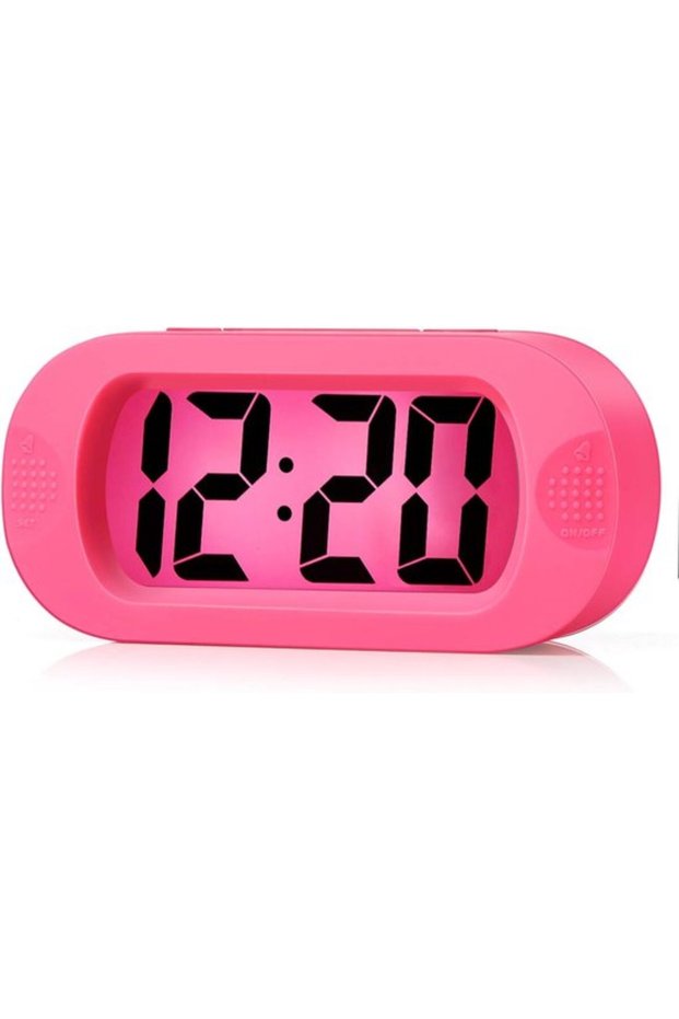 Travel Alarm Clock with Snooze & Night Light - Easy Set Bedtime Clock for Kids - Sound - Battery Powered - Pink