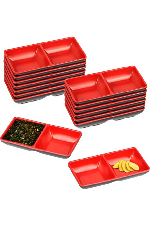 15pc Melamine Double-Divided Soy Sauce Dips Plates for Sushi & Appetizers