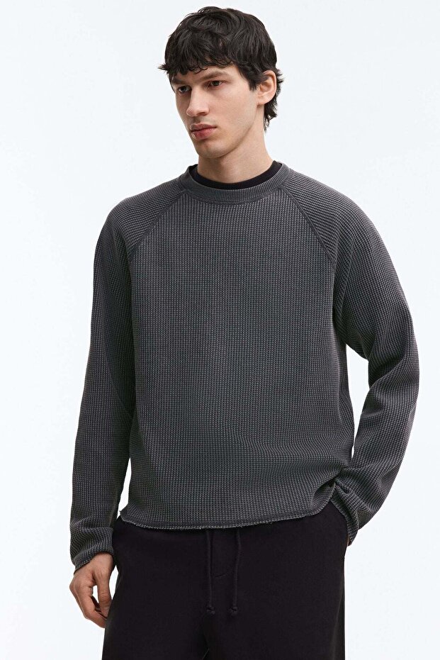 Regular Fit Long-sleeved waffled top