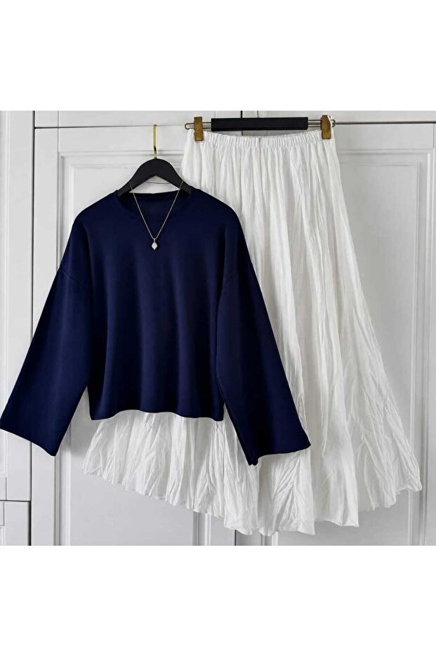 Women's Lined Voile Skirt Detailed Blouse Set