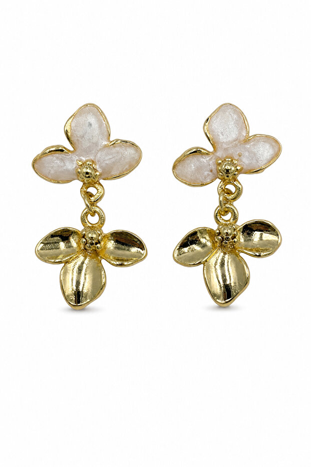 Dangle Flower Motif Bijoux Earrings - Elegant Cream and Yellow Tone Design