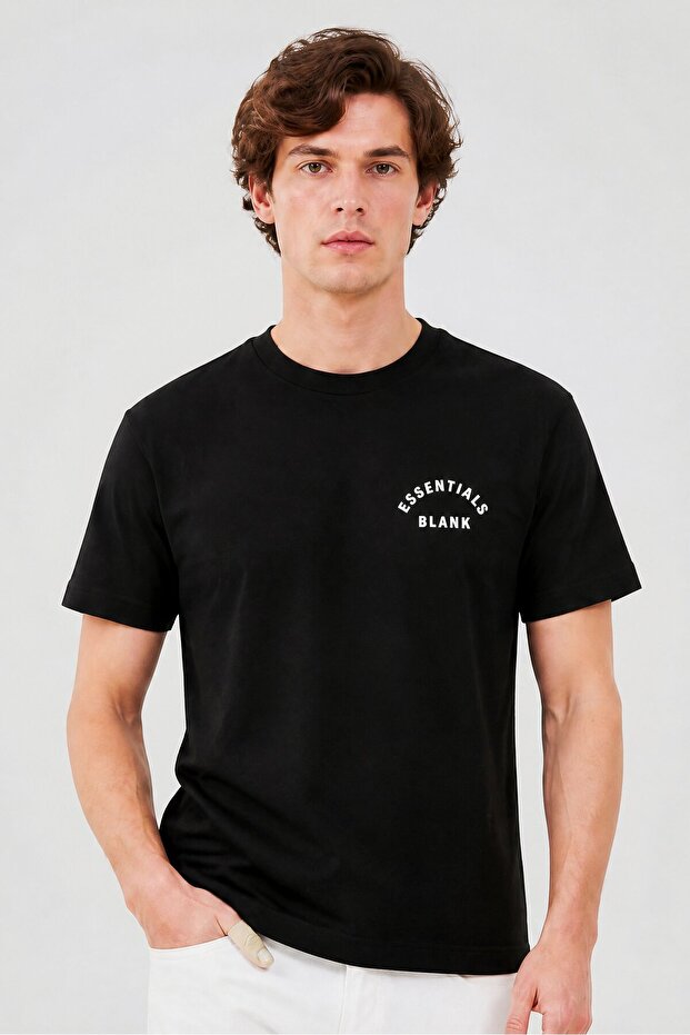 Men Crew Neck Short Sleeve Brand Logo T-Shirt, Black