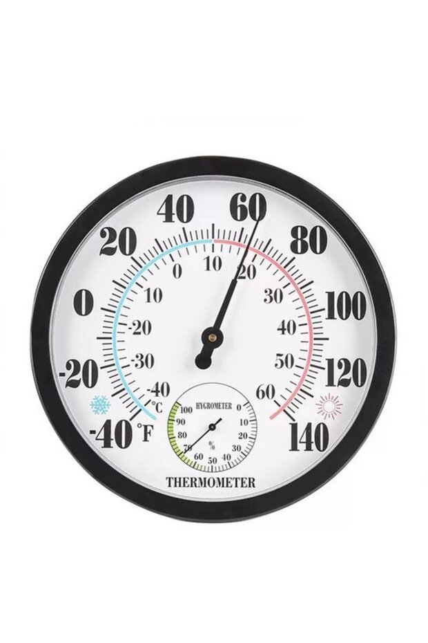 Hygrometer — 10-inch indoor thermometer with large display — Temperature and humidity monitor — Suitable for indoor and outdoor use — Black