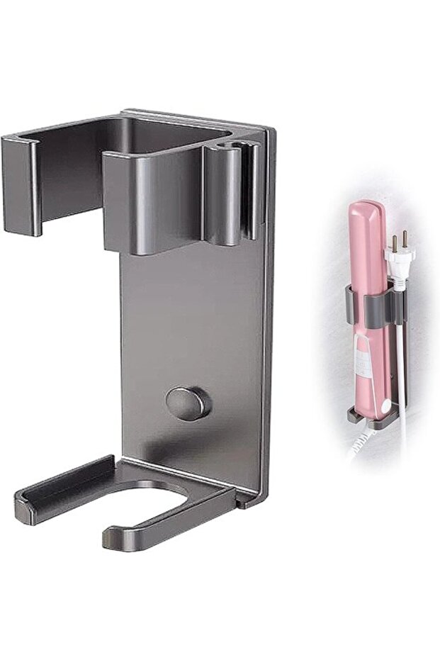 Iron Accessory Metal Support Stainless Steel Curler Support Drill-free Wall Mount Straightener Gray