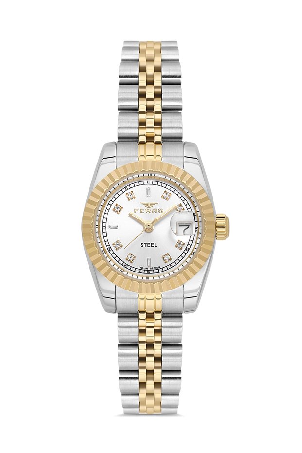 Yellow and Silver Steel Case Steel Cord Women Wrist Watch Fl21790A-D Waterproof 2 Year Warranty