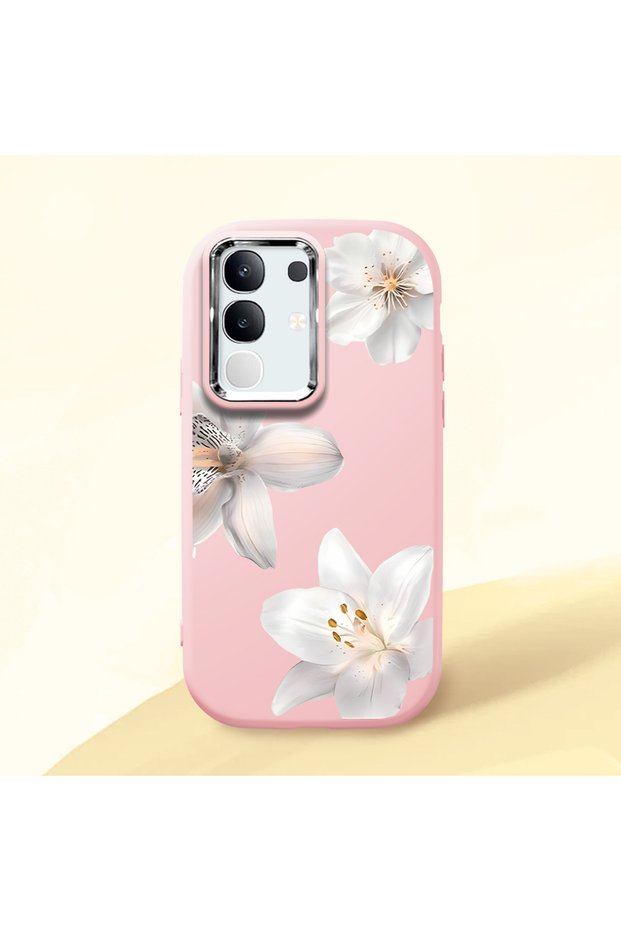 Vivo Y29 Compatible Case Camera Protector Pink Silicone Couple Phone Case with Floral Pattern