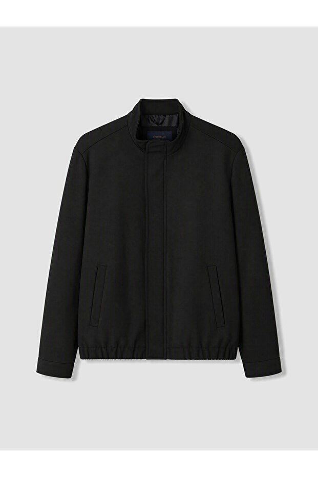 Black Regular Fit Stand Collar Men's Bomber Jacket