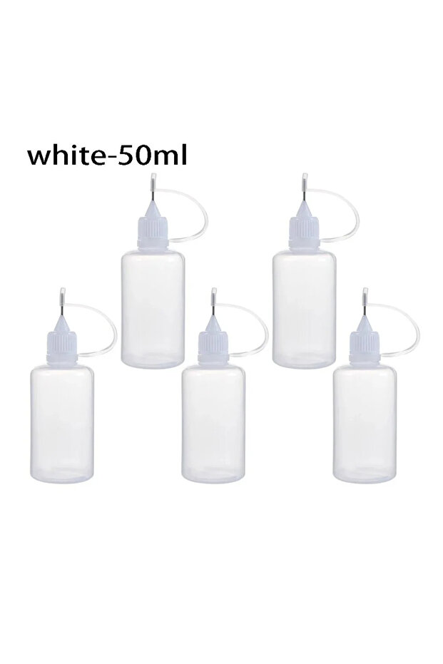 White-50ml-5pcs Plastic 5pcs/set 5/10/20/30/50/100ML Needle Tip Glue Applicator Bottle for Paper Qui