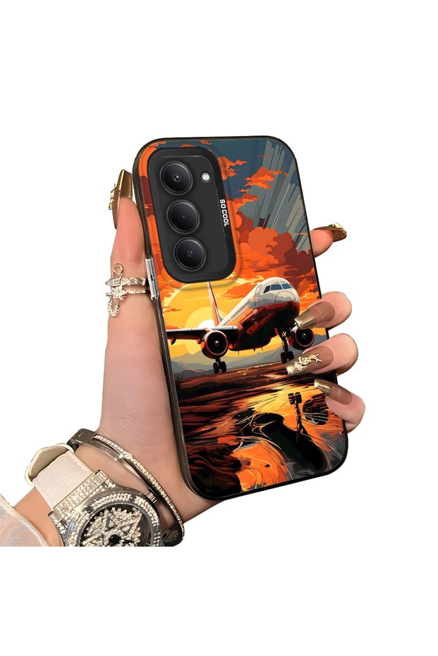 Redmi 15 5g Compatible Silicone Edge Hard Back Case Couple Phone Case with Airplane Pattern