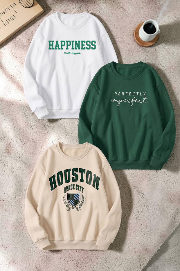 Unisex Mixed Printed Crew Neck Sweatshirt Set – Pack of 3