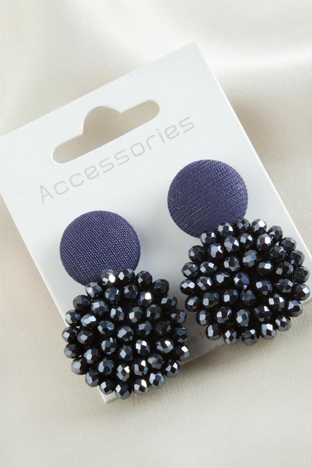 Nhr-Hlss Button (144912) Crystal Earring-Navy Blue