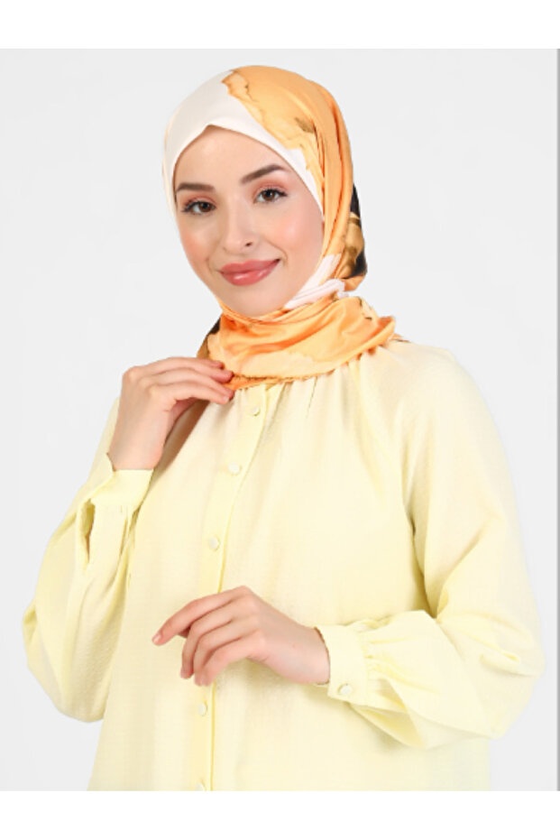 وشاح منقوش بنقوش زهرية - أصفر - 1