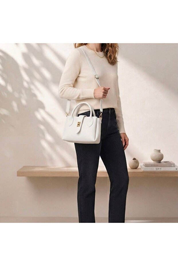 Leather Look Crossbody and Shoulder Bag with Lock Detail