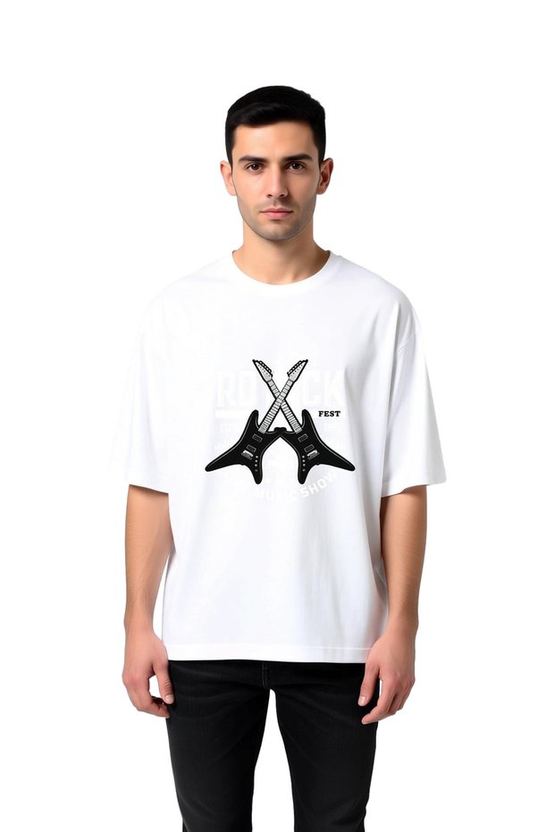 Men's Oversize T-Shirt Rock Fest Music Show Cross Guitar Printed Comfortable Daily Casual Modern
