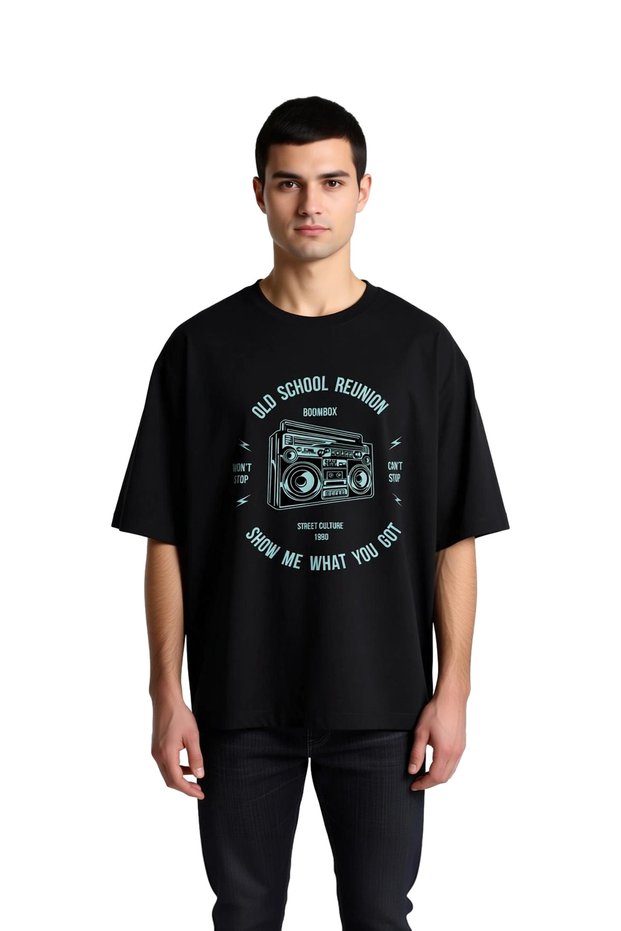 Old School Boom-Box Music Nostalgia Printed Men's Oversize T-Shirt