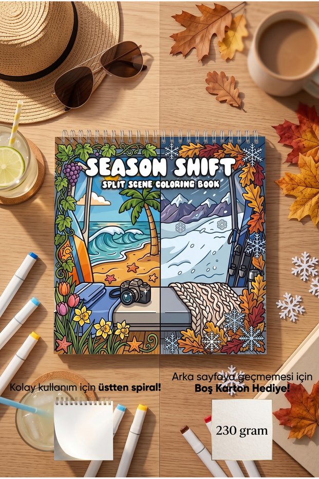 Season Shift Coloring Book - 21X21 cm Coloring Book / for Children and Adults / Relaxing / Hobby / Stress Relief / Enjoyable Coloring Pages