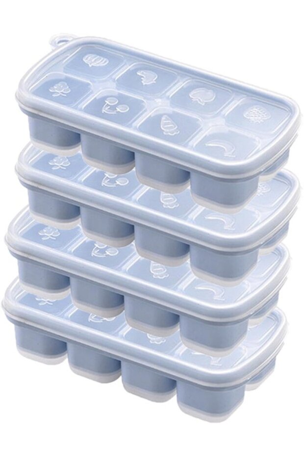 Mini ice cube trays (4 pieces) with lids, made of silicone for easy unmolding, suitable for beverage baking.