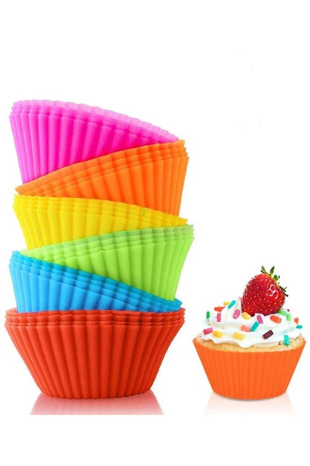 Silicone cupcake liners, 24 pieces, colorful and non-stick, perfect for parties.