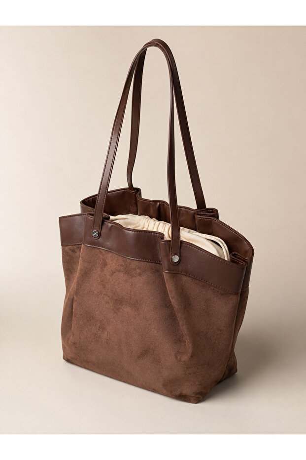 Women's Bitter Brown Suede Look Double Strap Large Tote Shoulder Bag 24X40X14 Cnt418
