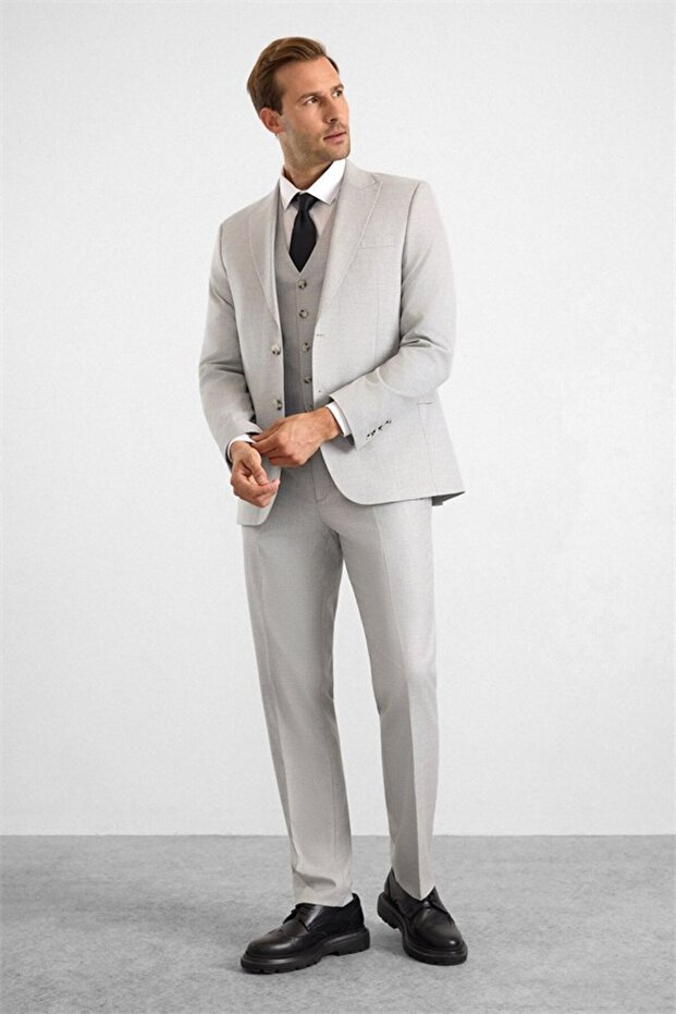 Gray Slim Pointed Collar Plain Cloth Without Pockets 4 Drop Vest Suit