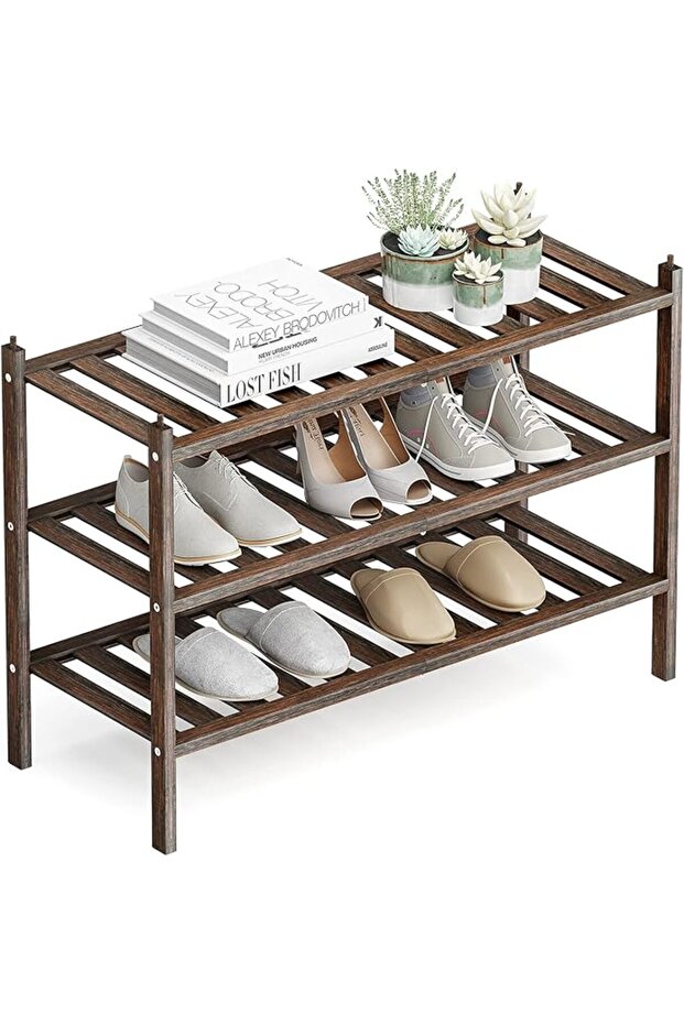 Dranixly 2-Tier Shoe Rack, Bamboo Stackable Shoe shelf Storage Organizer, Shoe Stand for Closet, Ent